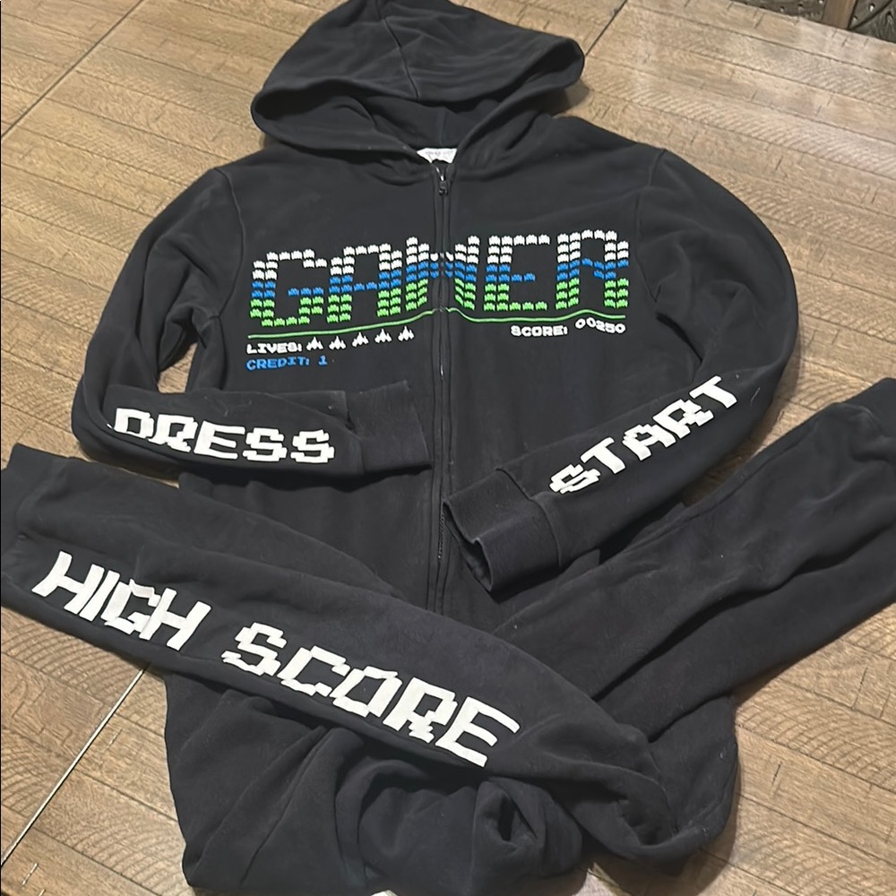 Black Gamer Hooded Onsie 14/16 Youth - Picture 2 of 11